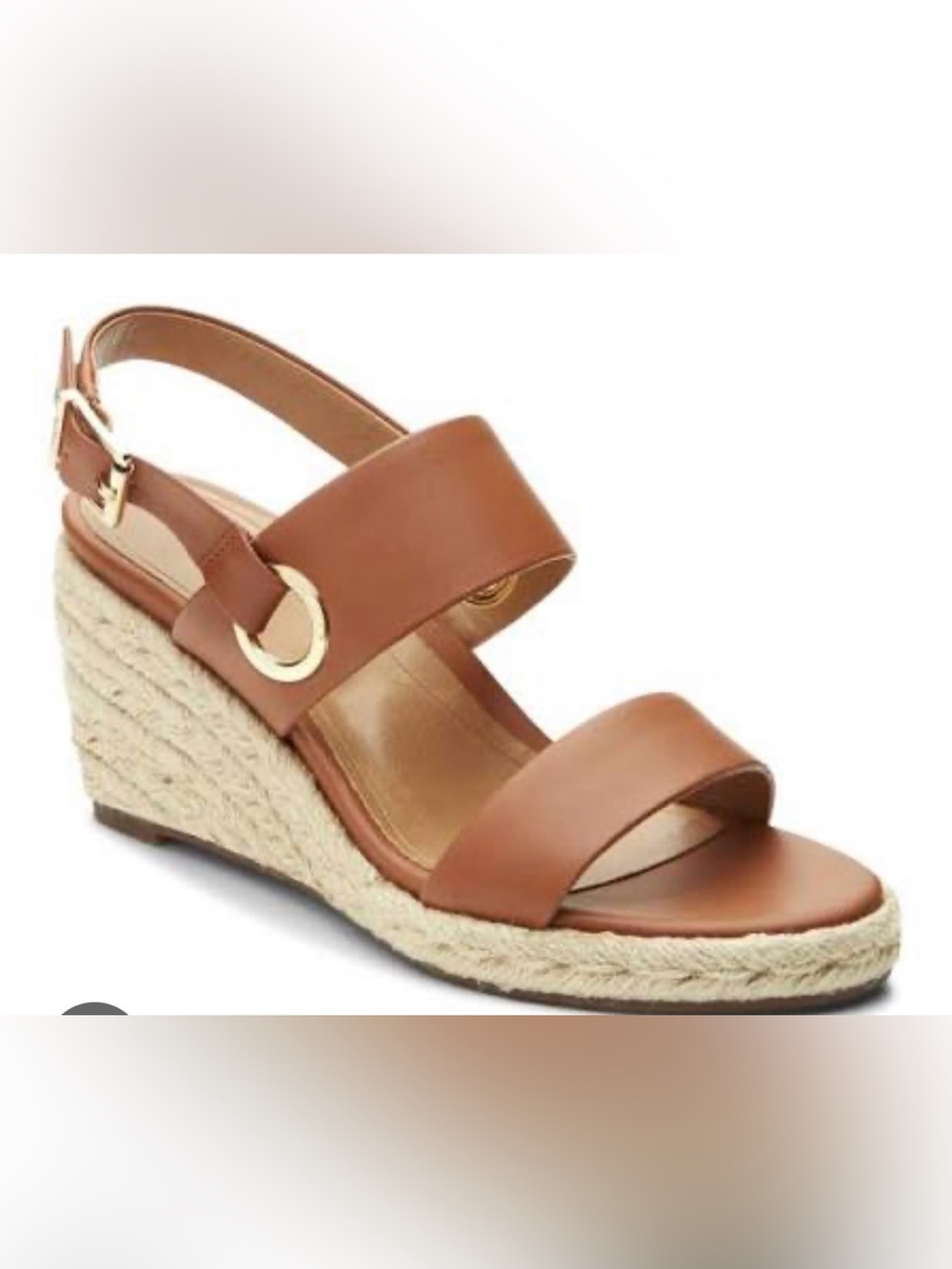 Vionic Tulum Espadrille Wedge in Brown Leather with Gold Hardware Slingback 9.5